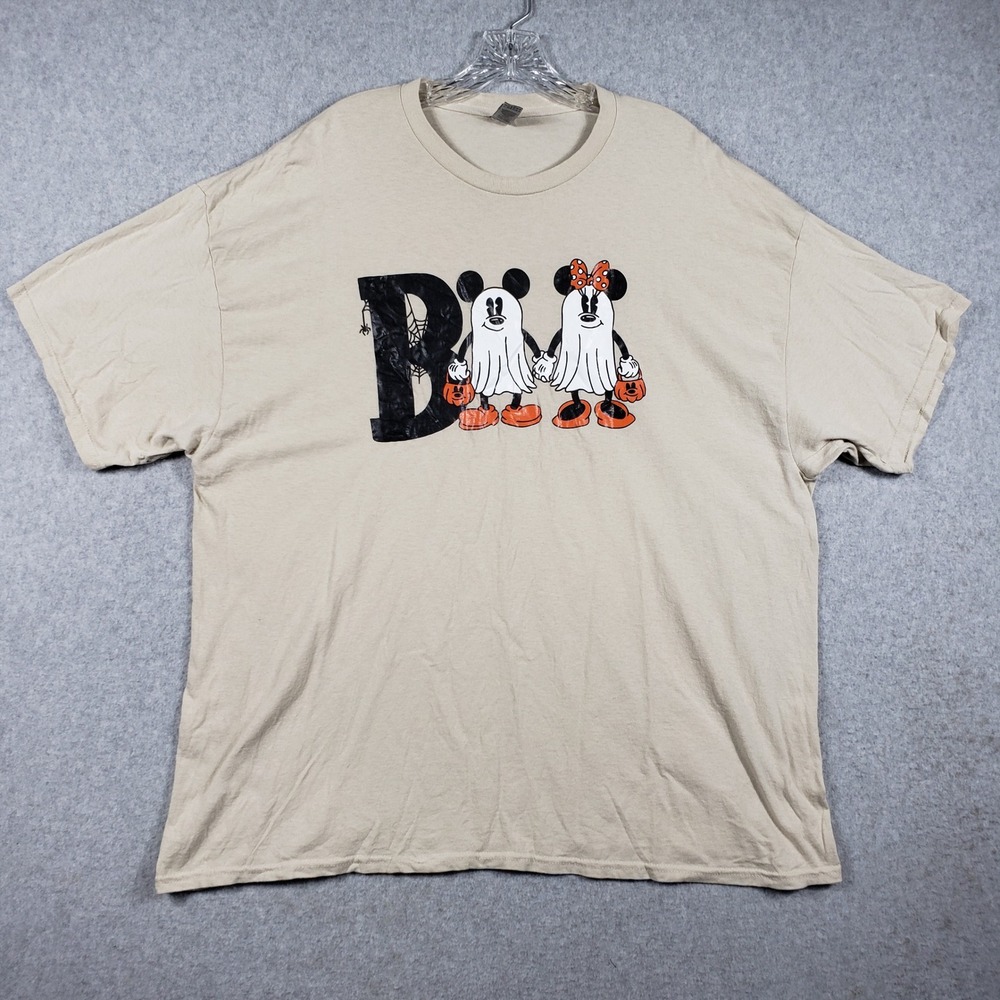 Disney Halloween‎ T-Shirt 2XL Tan Mickey Minnie Ghost Spooky Gildan Heavy Cotton